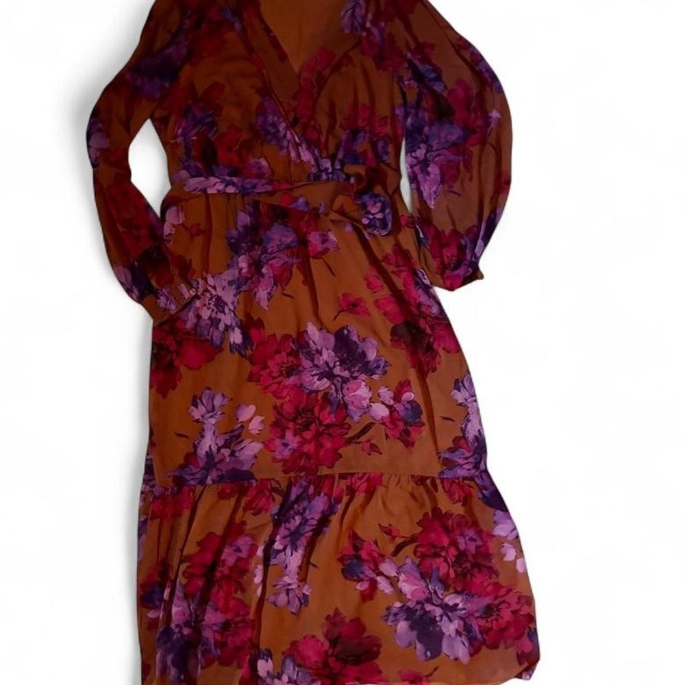 Whimsical Retro Floral Fairy Core Goddess Ethereal Puff Sleeve Dress Womens L